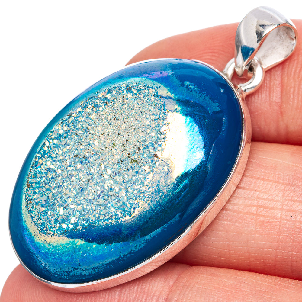 Blue Quartz Druzy Pendant 1 5/8" (925 Sterling Silver) P42079