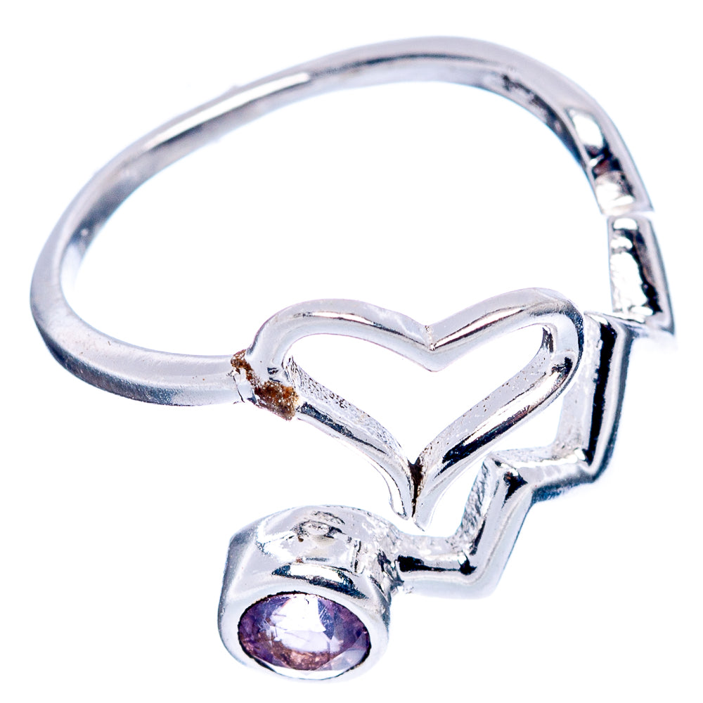 Amethyst Heart Dainty Ring Size 5 Adjustable (.925 Sterling Silver)