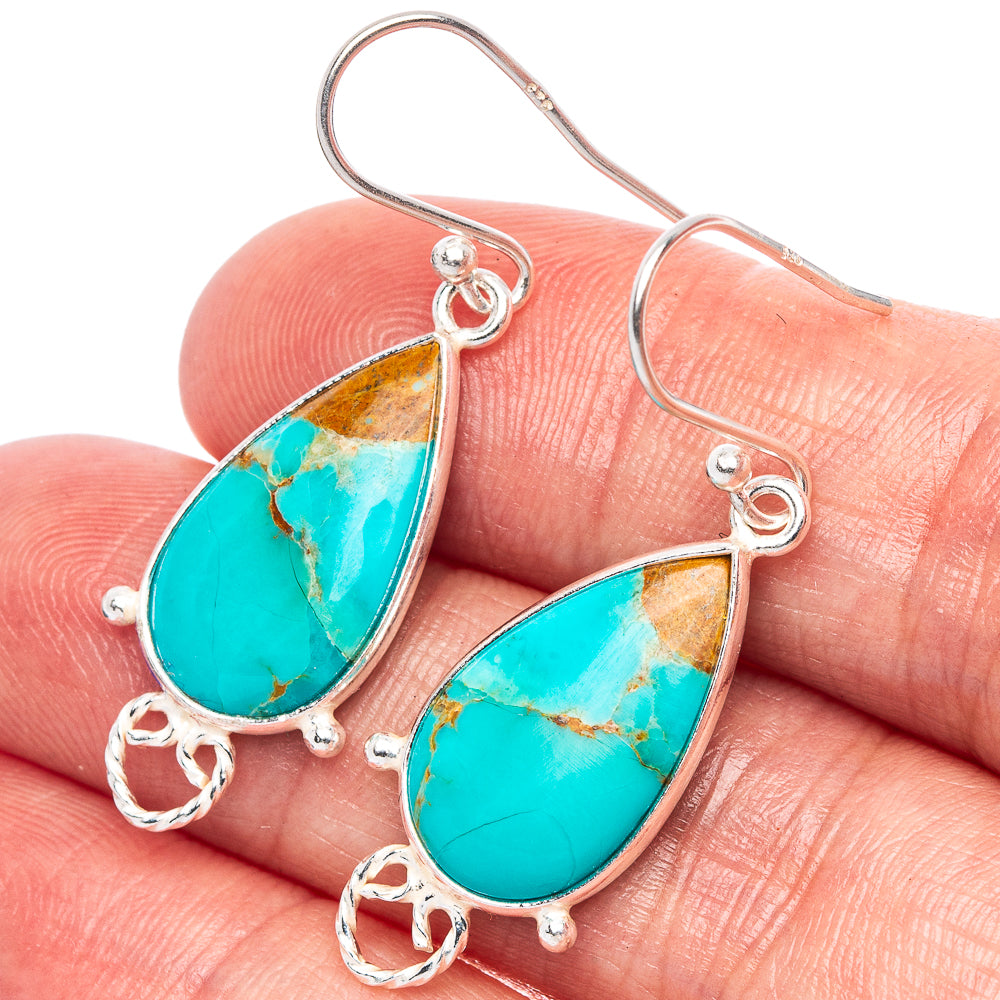 Kingman Turquoise Earrings 1 5/8" (925 Sterling Silver) E1703