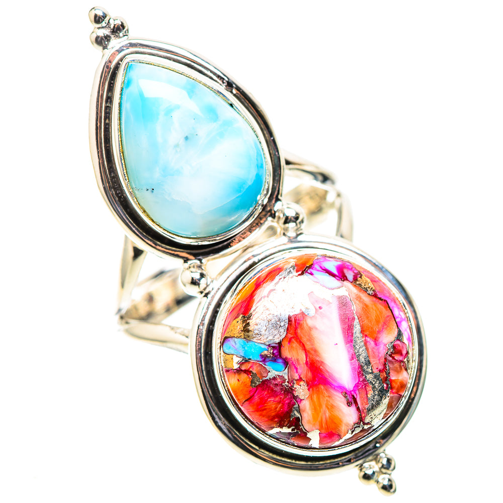 Large Kingman Pink Dahlia Turquoise, Larimar Ring Size 8 (925 Sterling Silver) RING138587
