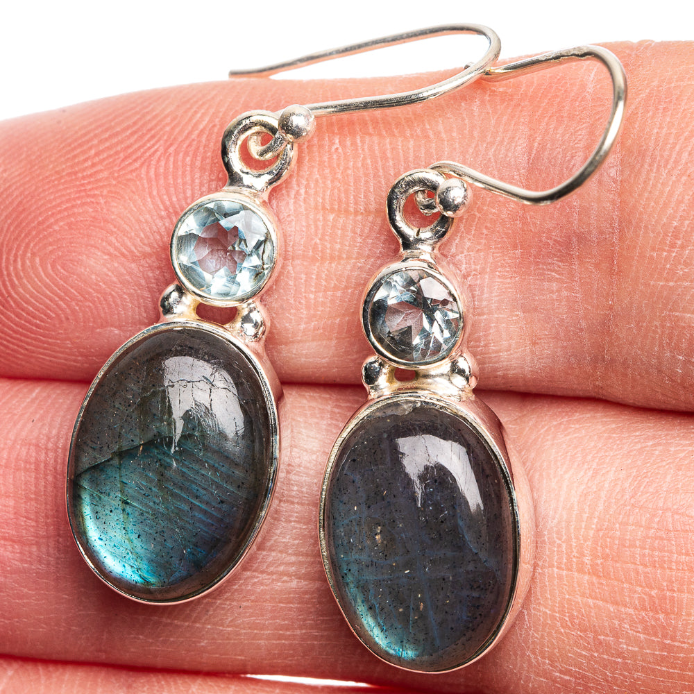 Labradorite, Blue Topaz Earrings 1 1/2" (925 Sterling Silver) E432689