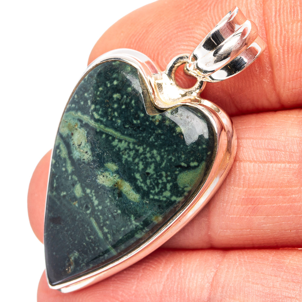 Kambaba Jasper Heart Pendant 1 1/2" (.925 Sterling Silver)