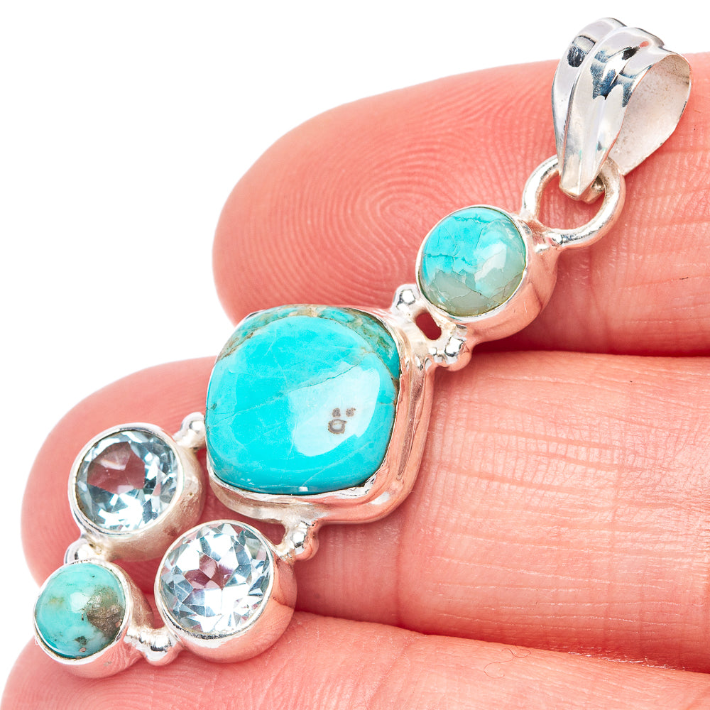 Rare Kingman Turquoise, Blue Topaz Pendant 1 3/4" (925 Sterling Silver) P41144