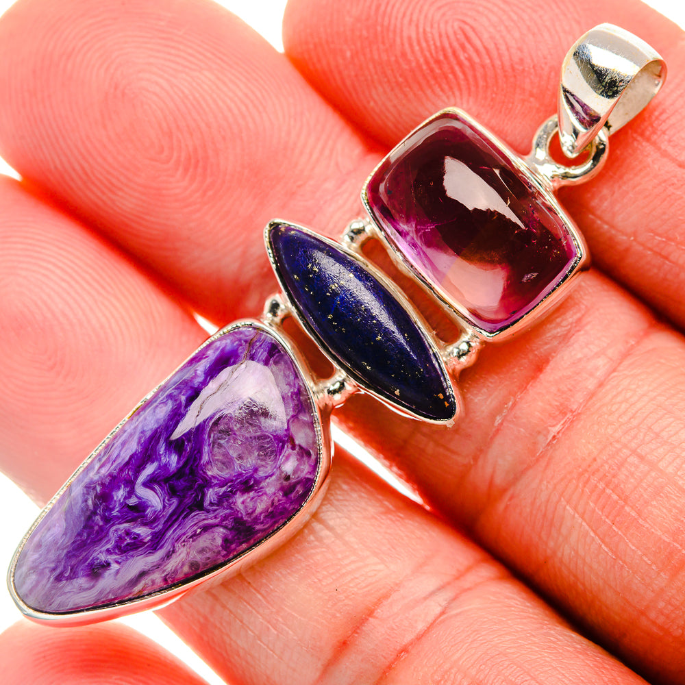 Charoite, Lapis Lazuli, Ametrine Pendant 2 1/4" (925 Sterling Silver) PD38269
