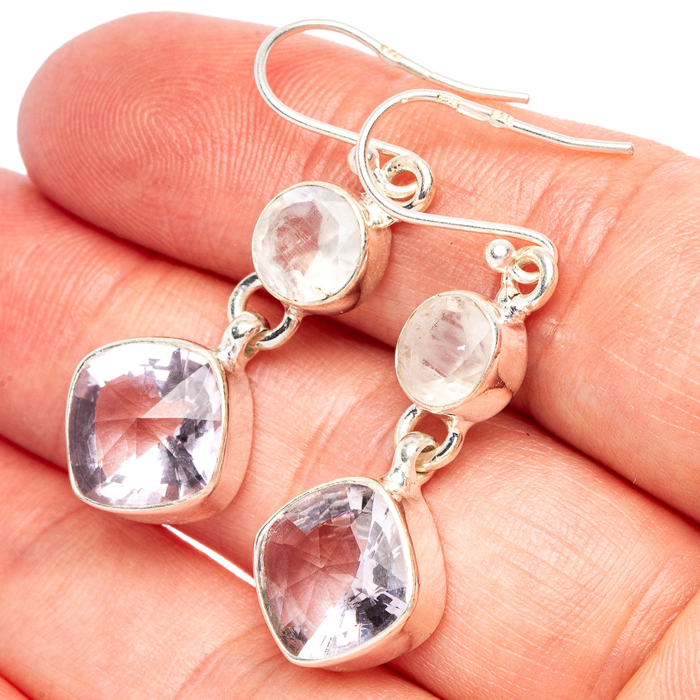 White Quartz, Rainbow Moonstone 925 Sterling Silver Earrings 1 5/8" (925 Sterling Silver) E2110