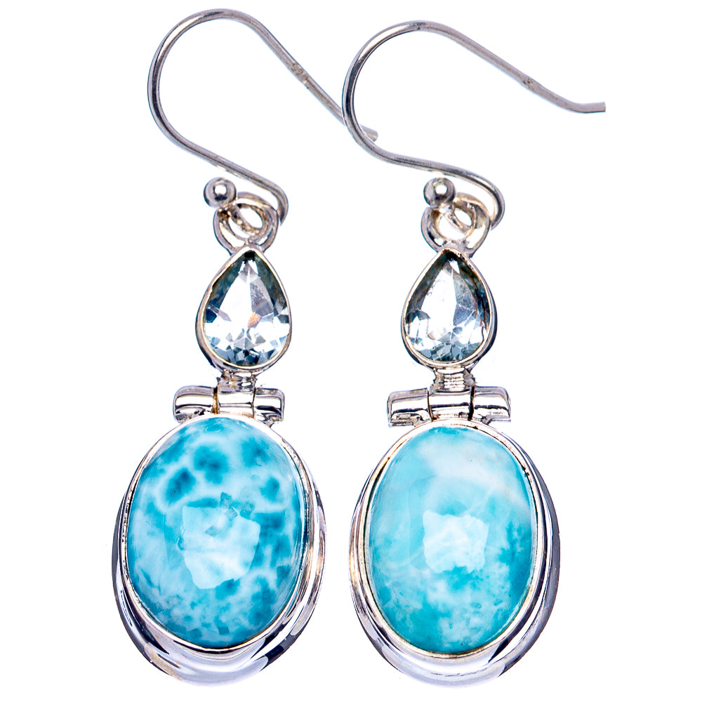 Rare Larimar, Blue Topaz Earrings 1 5/8" (.925 Sterling Silver)