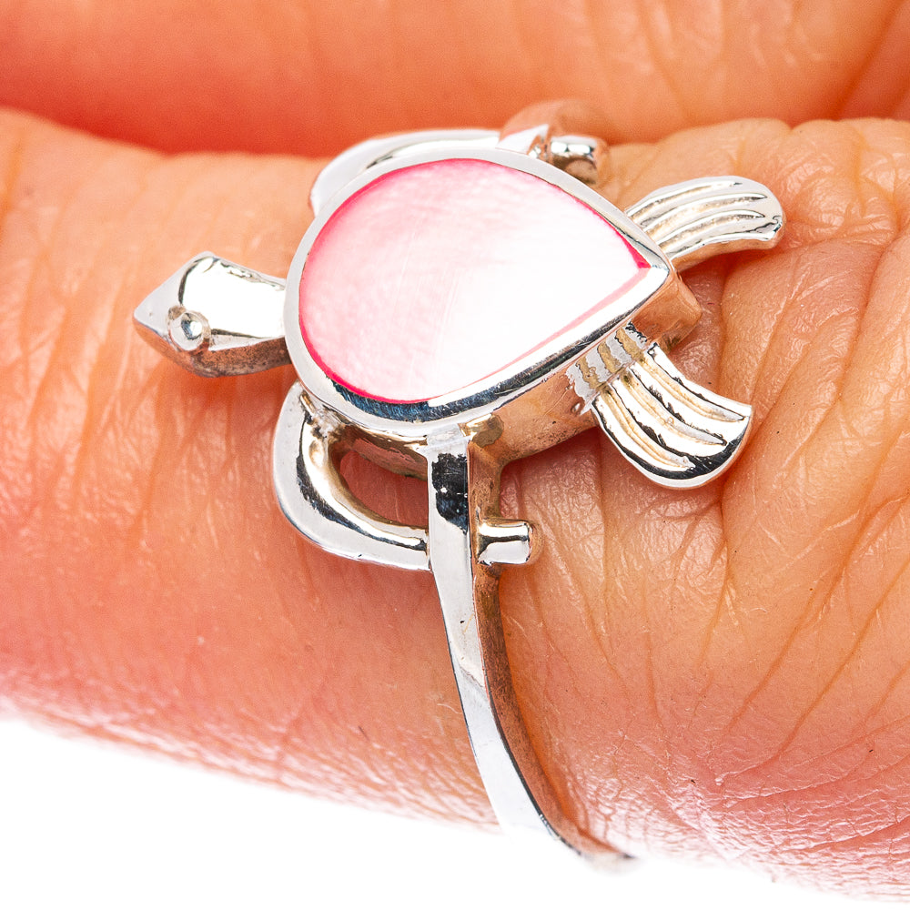 Mother Of Pearl Inlay Turtle Ring Size 5.75 (925 Sterling Silver) R3011