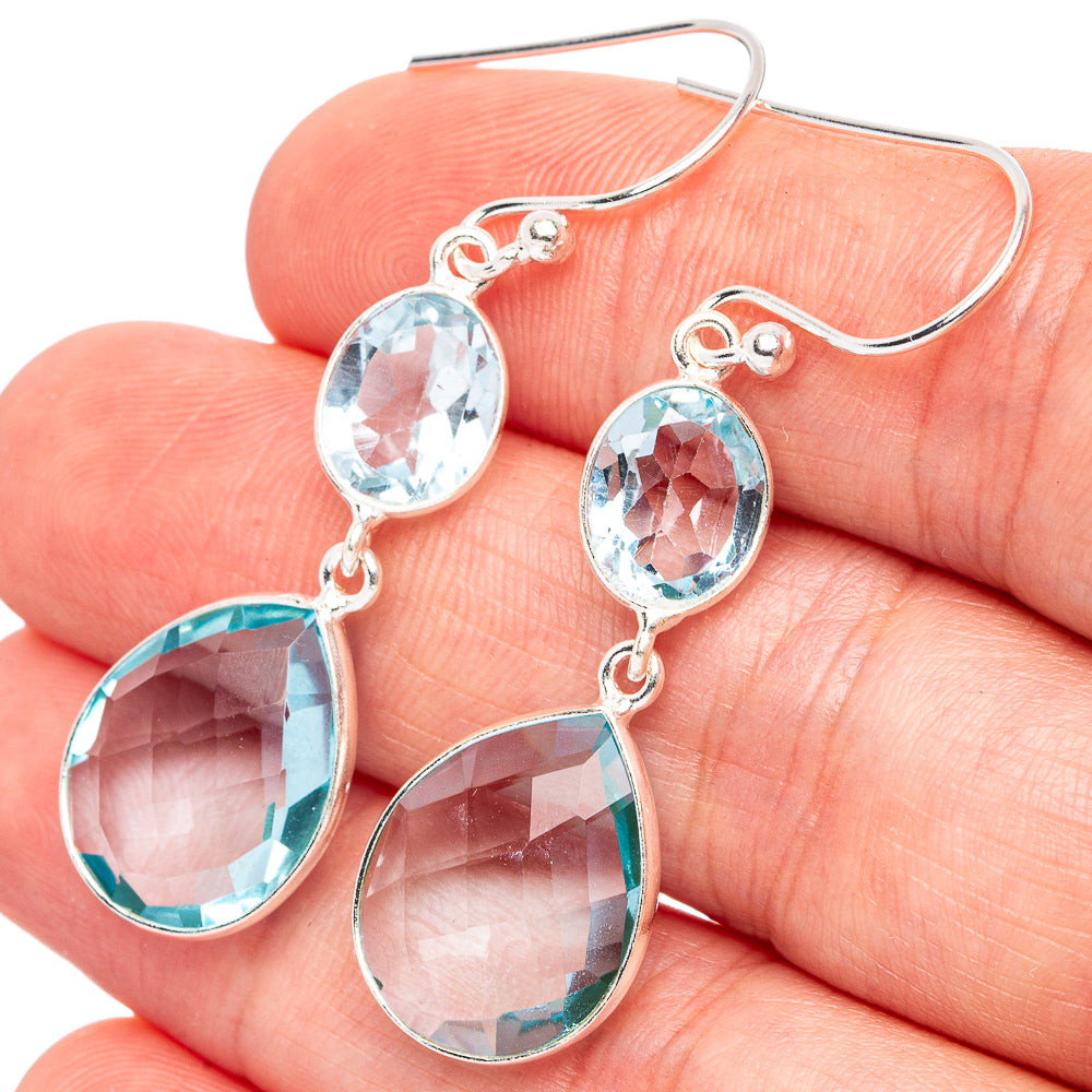 Blue Topaz Earrings 1 3/4" (925 Sterling Silver) E3018