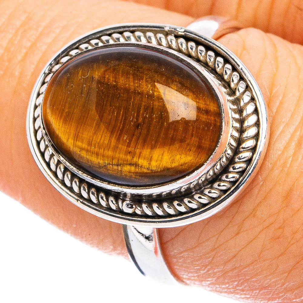 Tiger Eye Ring Size 7.75 (925 Sterling Silver) R8229
