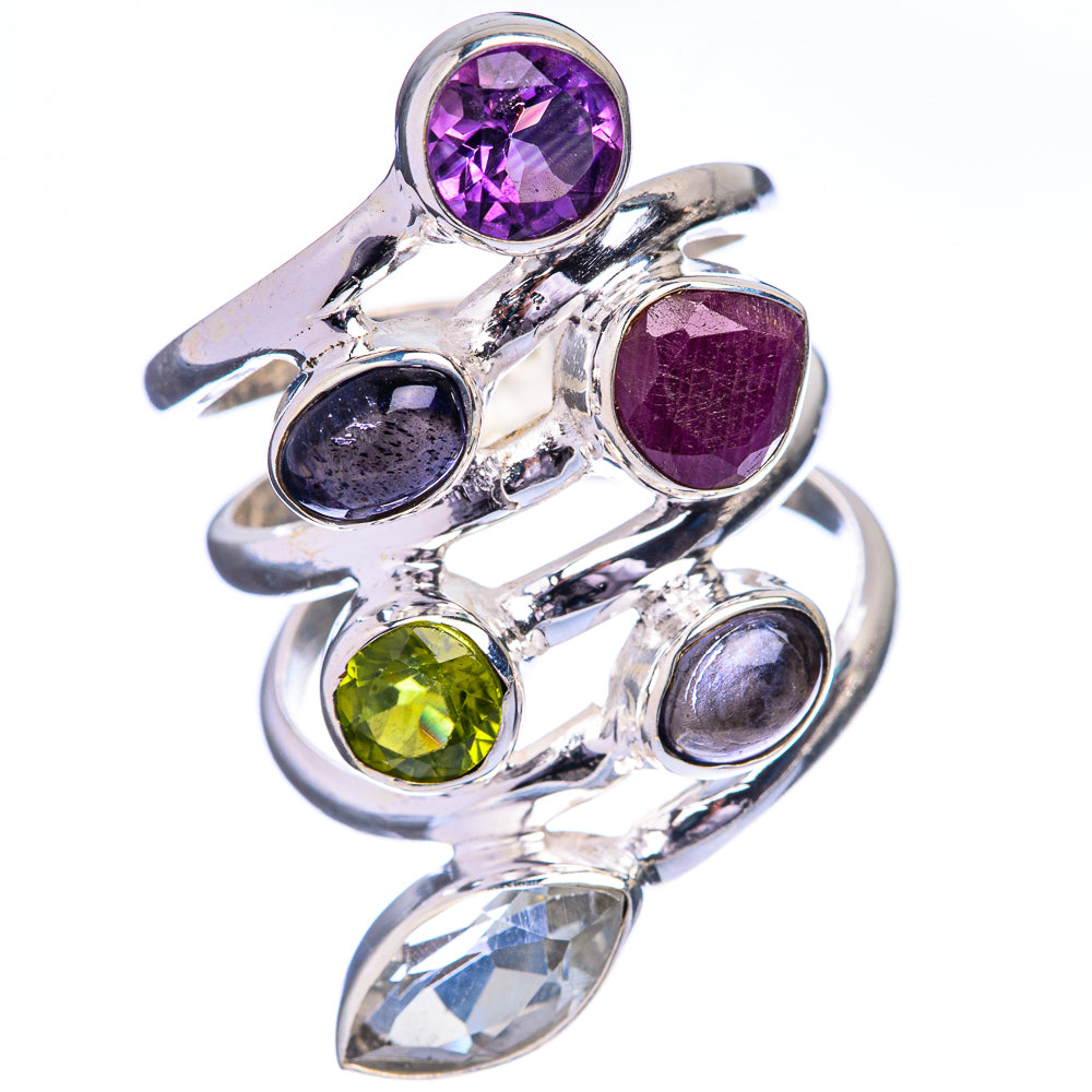 Amethyst, Ruby, Tanzanite, Peridot, White Quartz Ring Size 7.25 (925 Sterling Silver) R142643
