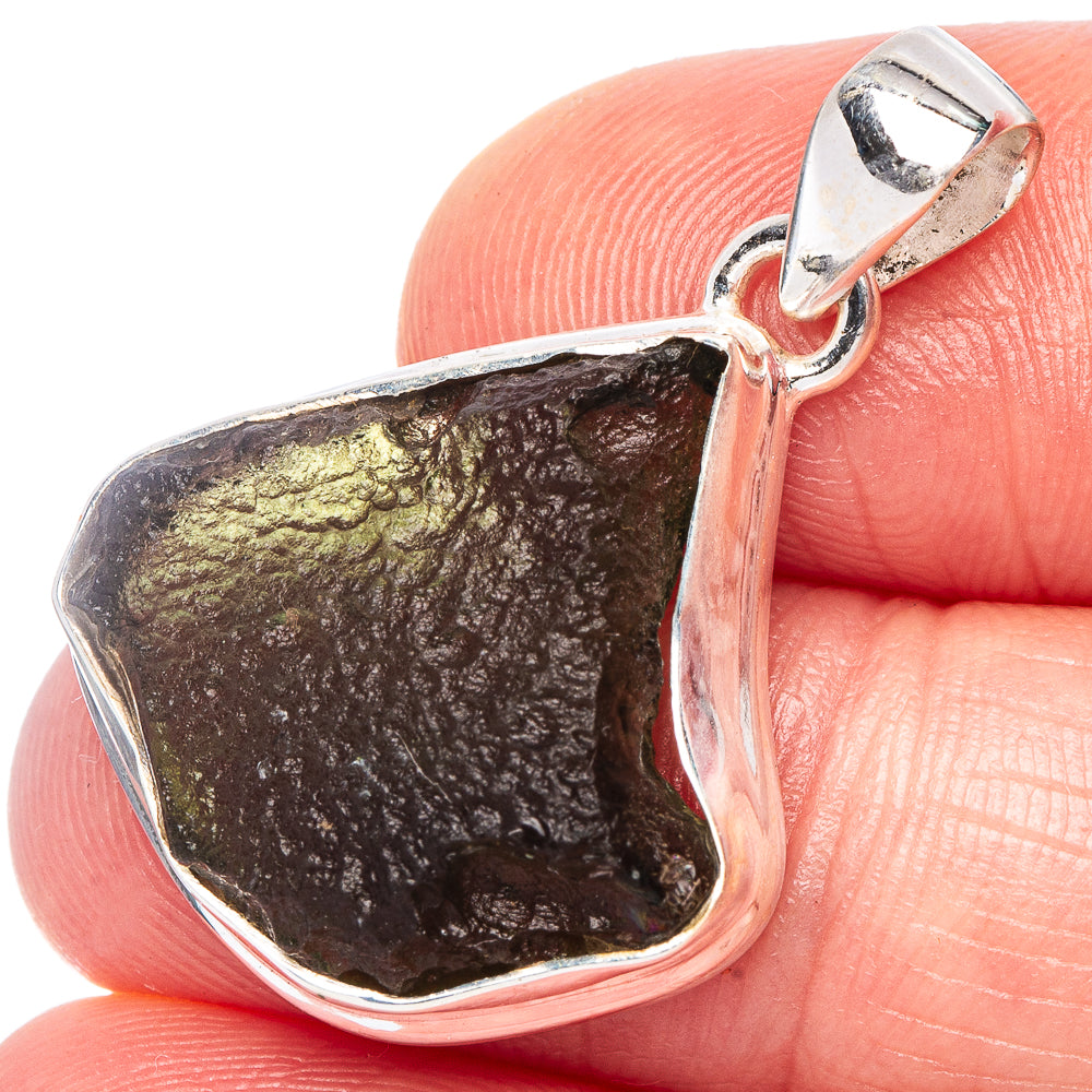Rare Moldavite Pendant 1 1/4" (925 Sterling Silver) P44263