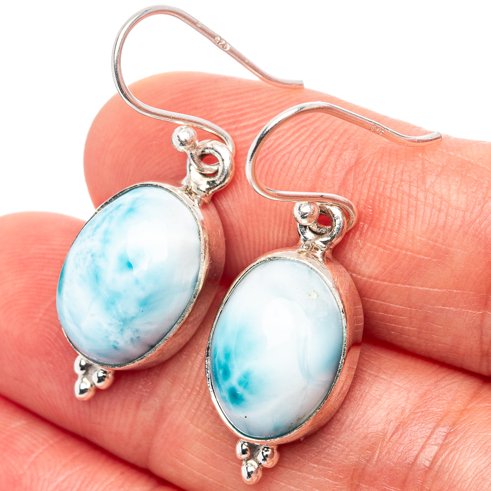 Rare Larimar Earrings 1 3/8" (.925 Sterling Silver)