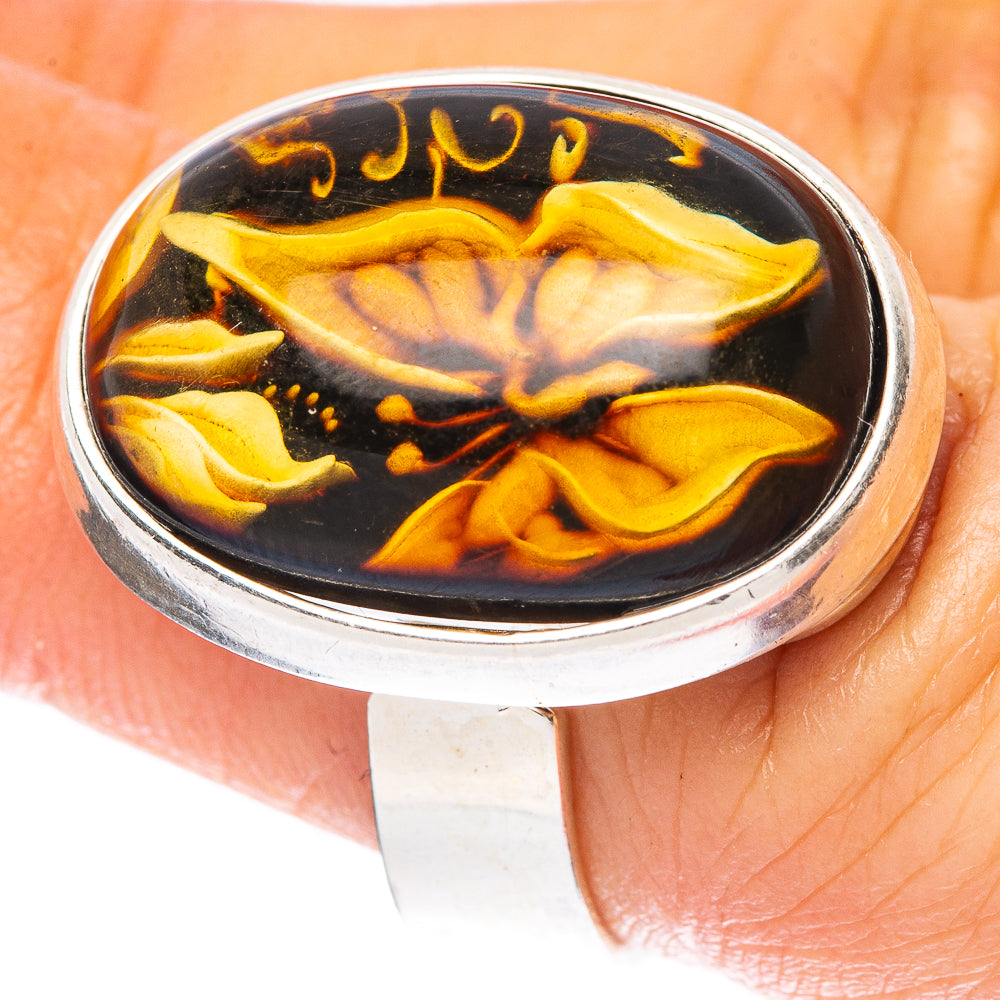 Amber Intaglio Butterfly Ring Size 5 Adjustable (925 Sterling Silver) R3809