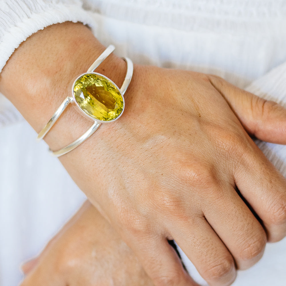 Lemon Quartz Cuff Bracelet (925 Sterling Silver) BR90258