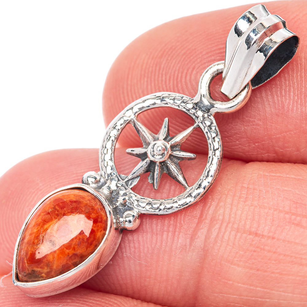 Mexican Fire Agate Dainty Pendant 1 3/8" (925 Sterling Silver) P39879