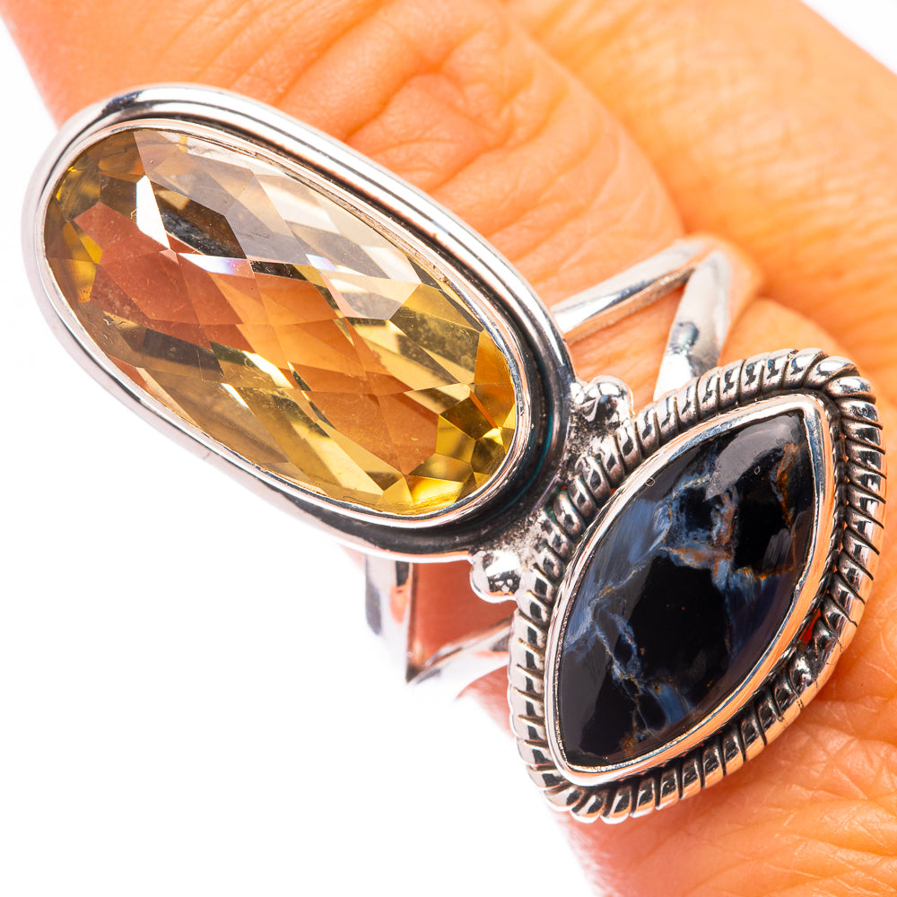 Large Lemon Quartz, Pietersite Ring Size 9.75 (925 Sterling Silver) R141621