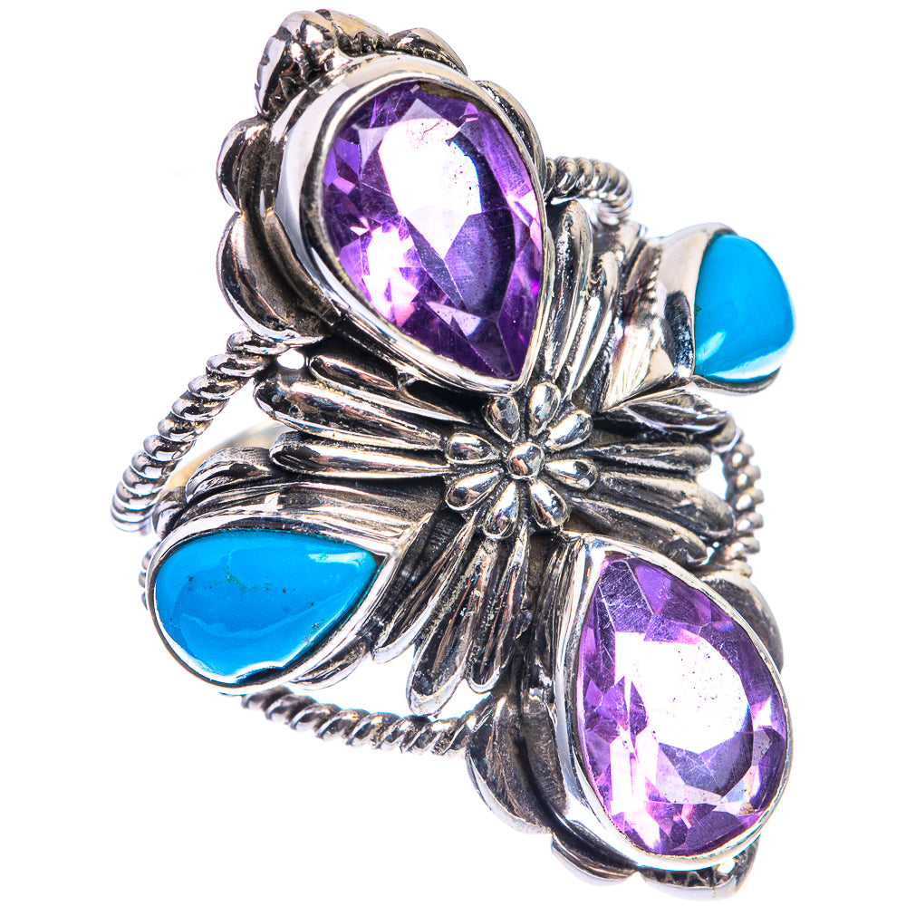 Large Faceted Amethyst, Sleeping Beauty Turquoise Ring Size 6 (925 Sterling Silver) RING143467