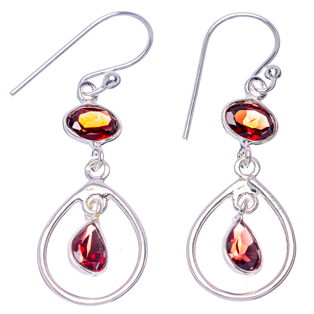Garnet Dainty Earrings 1 5/8" (925 Sterling Silver) E2075