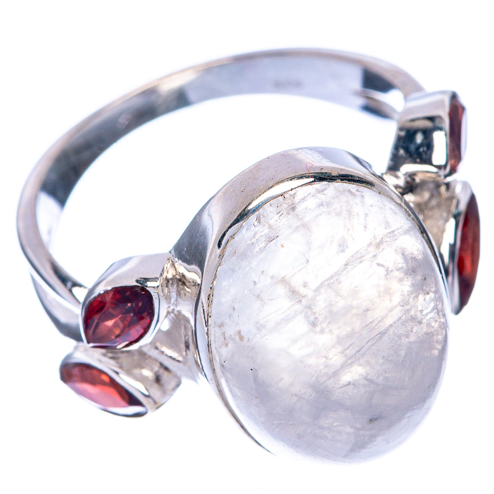Rainbow Moonstone, Garnet Ring Size 9 (925 Sterling Silver) R144891
