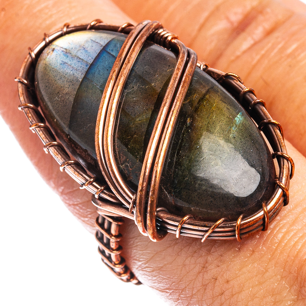 Labradorite Wire Wrap Ring Size 7.5 (Oxidized Copper)
