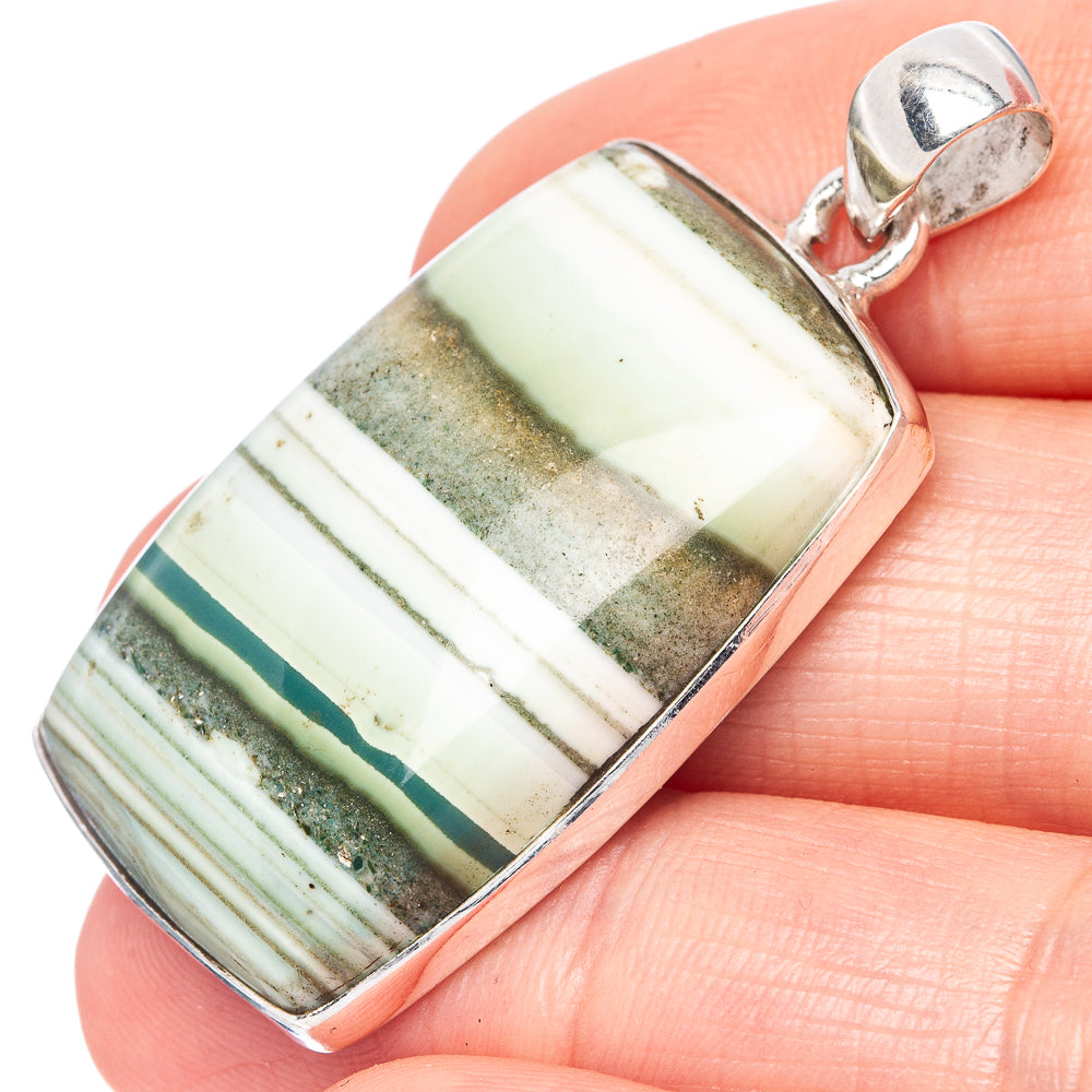 Green Botswana Agate Pendant 1 5/8" (925 Sterling Silver) P42213