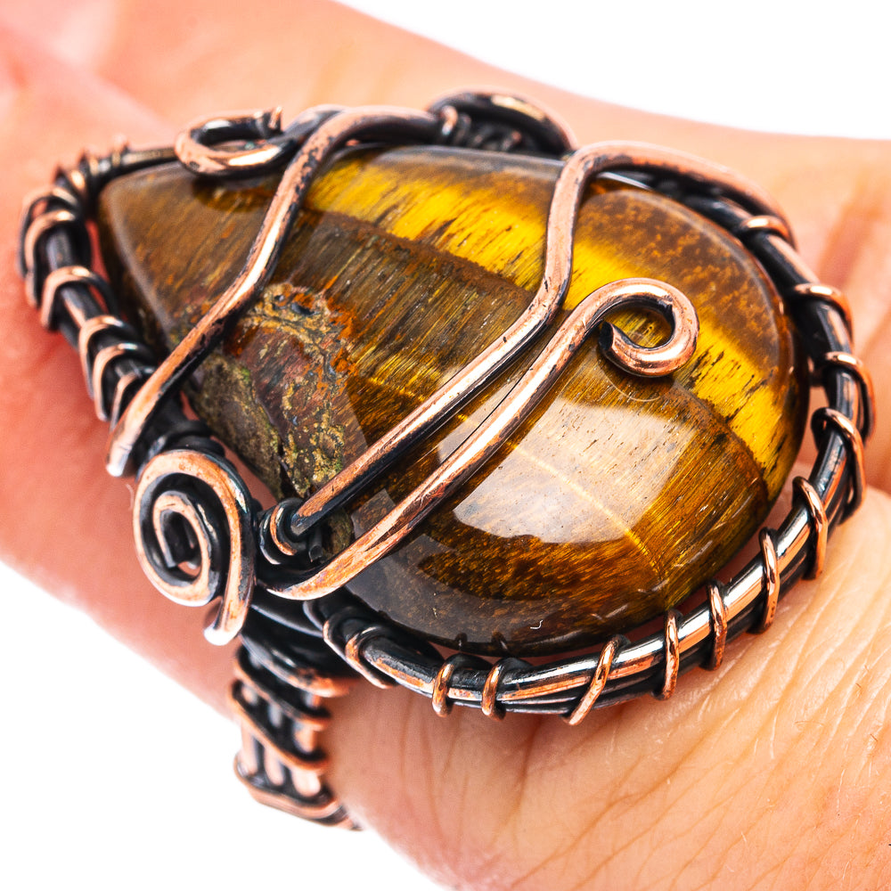 Tiger's Eye Wire Wrap Ring Size 4.5 (Oxidized Copper)