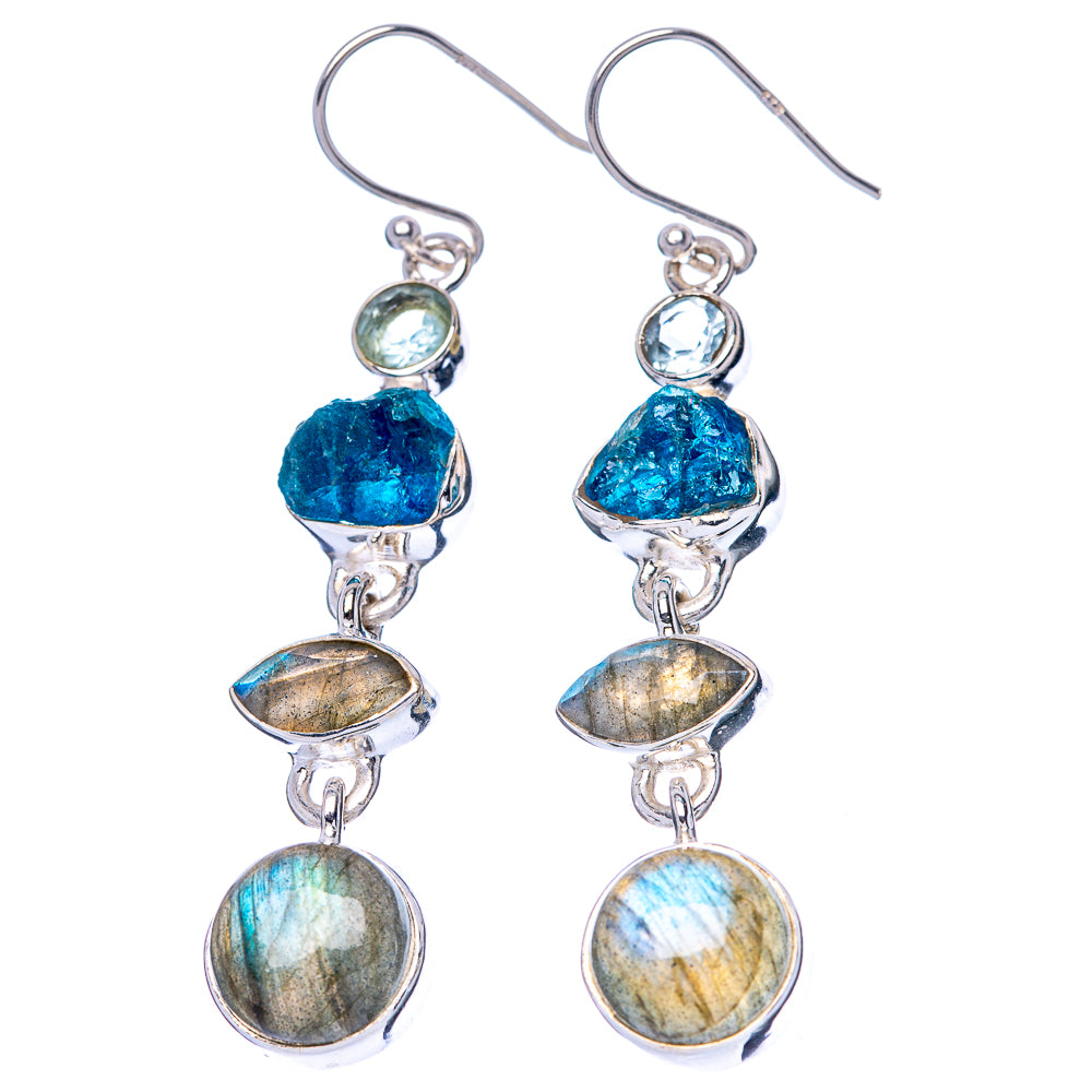 Premium Labradorite, Apatite, Blue Topaz Earrings 2 1/4" (925 Sterling Silver) E1669