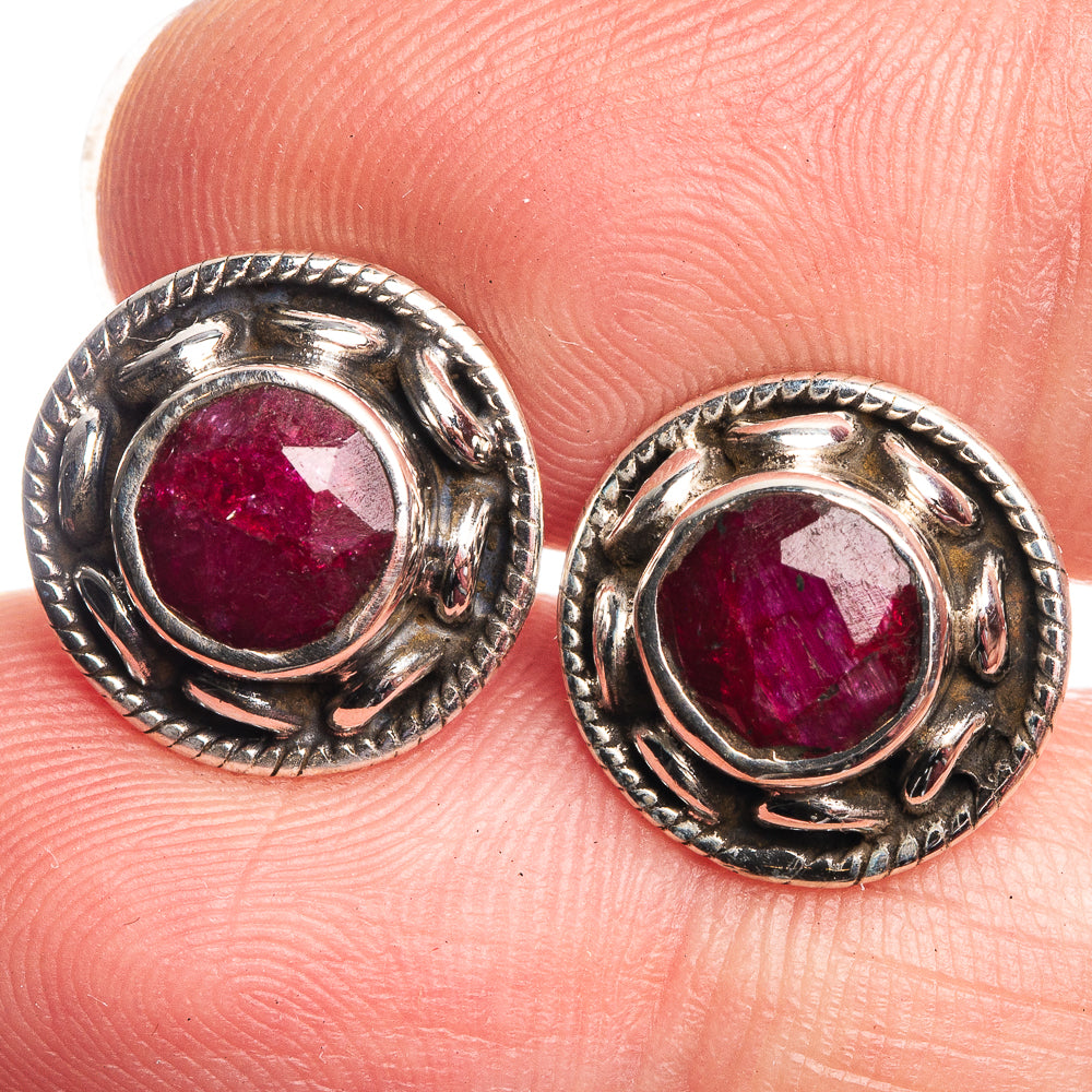 Red Sillimanite Dainty Earrings 1/2" (925 Sterling Silver) E432506