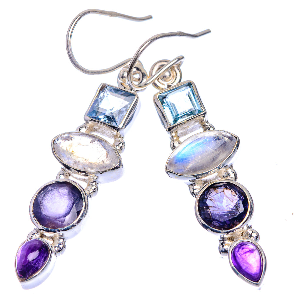 Rainbow Moonstone, Tanzanite, Amethyst, Blue Topaz Earrings 1 7/8" (925 Sterling Silver) E433003