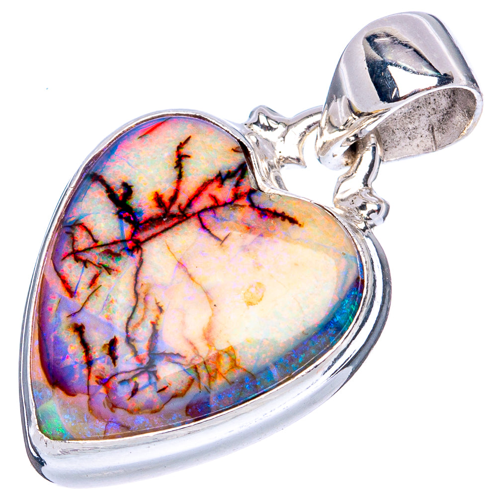 Rare Sterling Opal Heart Pendant 1 1/8" (925 Sterling Silver) P41983