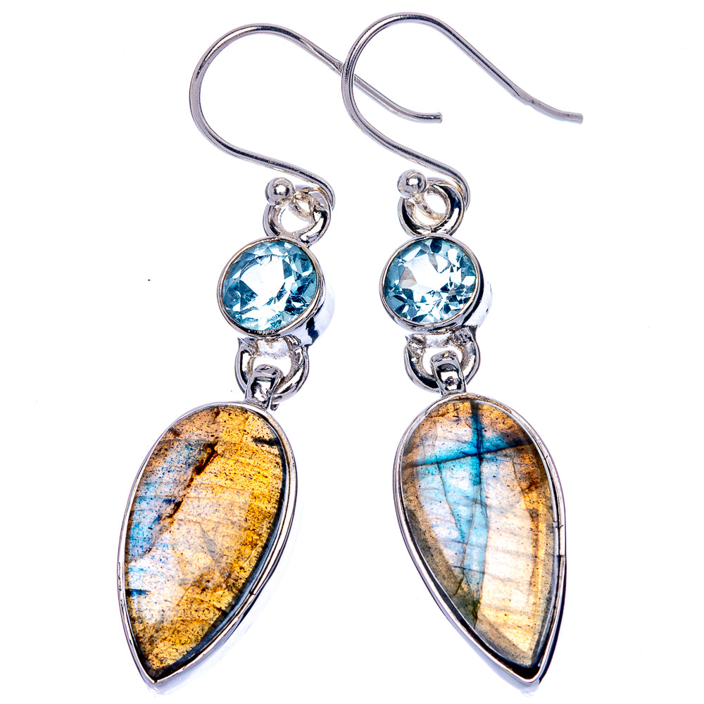 Labradorite, Blue Topaz Earrings 1 7/8" (925 Sterling Silver) E433053
