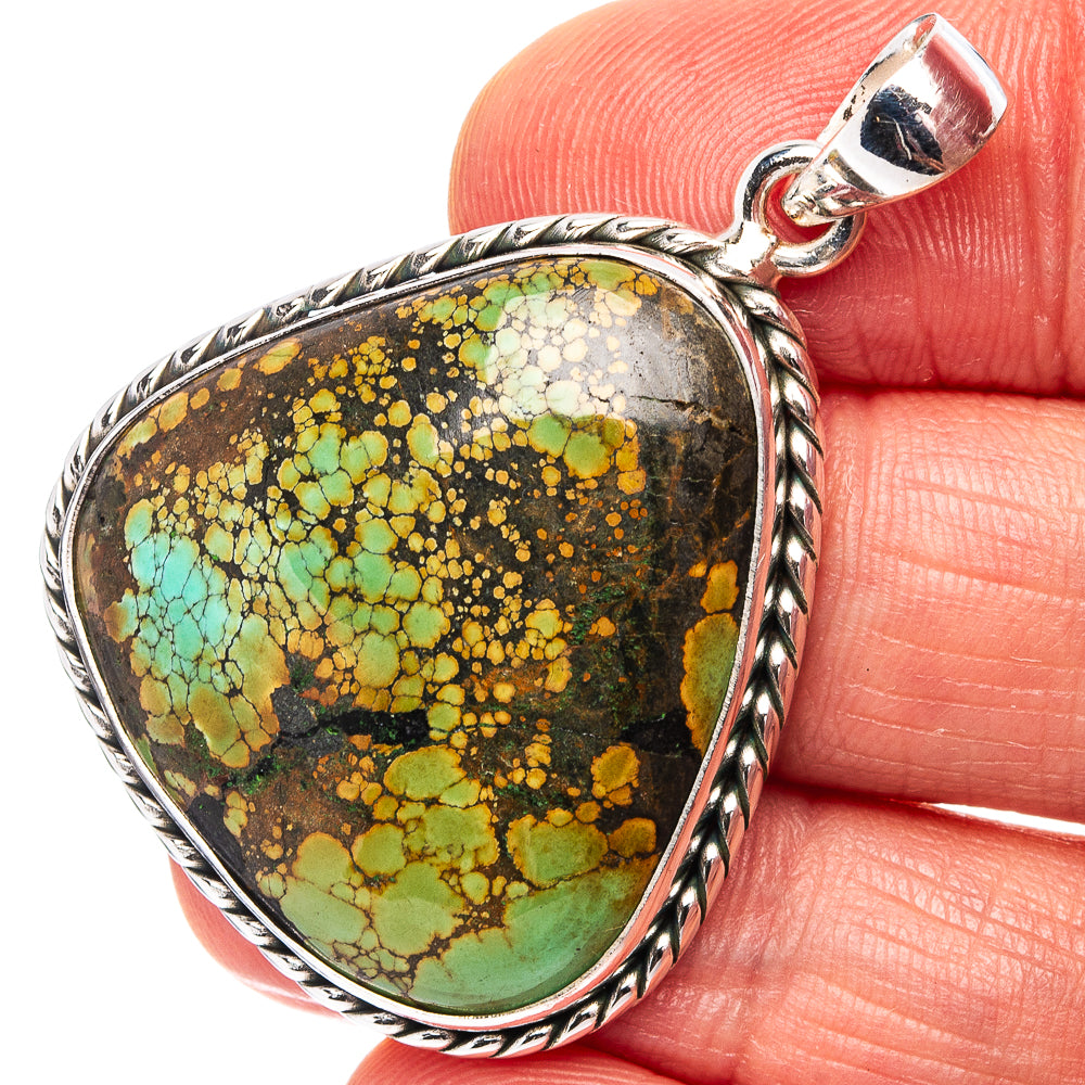 Premium Tibetan Turquoise Pendant 1 5/8" (.925 Sterling Silver)