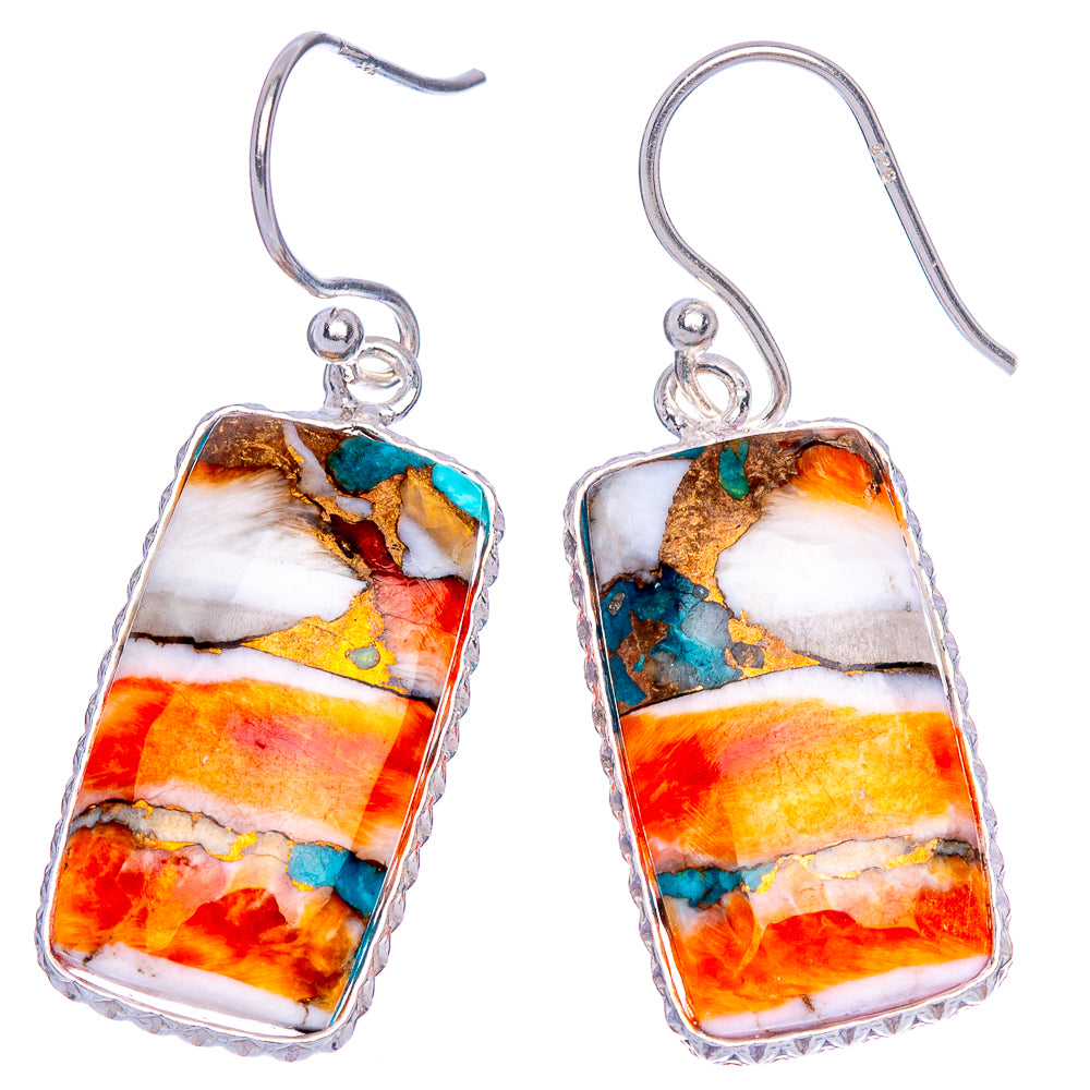Spiny Oyster Turquoise Earrings 1 1/2" (925 Sterling Silver) E1160
