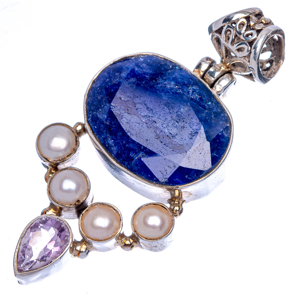 Sapphire, Amethyst, Cultured Pearl Pendant 1 7/8" (925 Sterling Silver) P40068