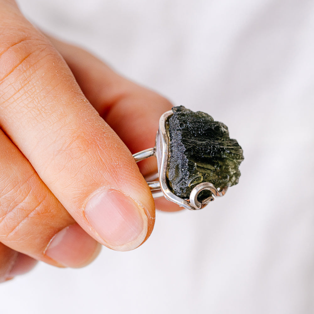 Czech Moldavite Ring Size 6 Adjustable (925 Sterling Silver) R6036