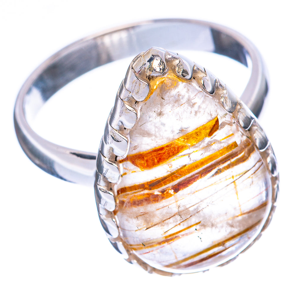 Golden Rutilated Quartz Ring Size 7.75 (925 Sterling Silver) R2001