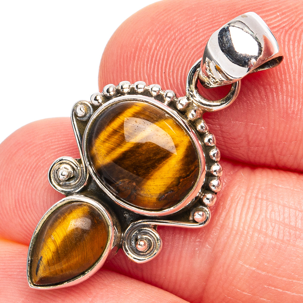Dainty Tiger Eye Pendant 1 1/4" (925 Sterling Silver) P45242