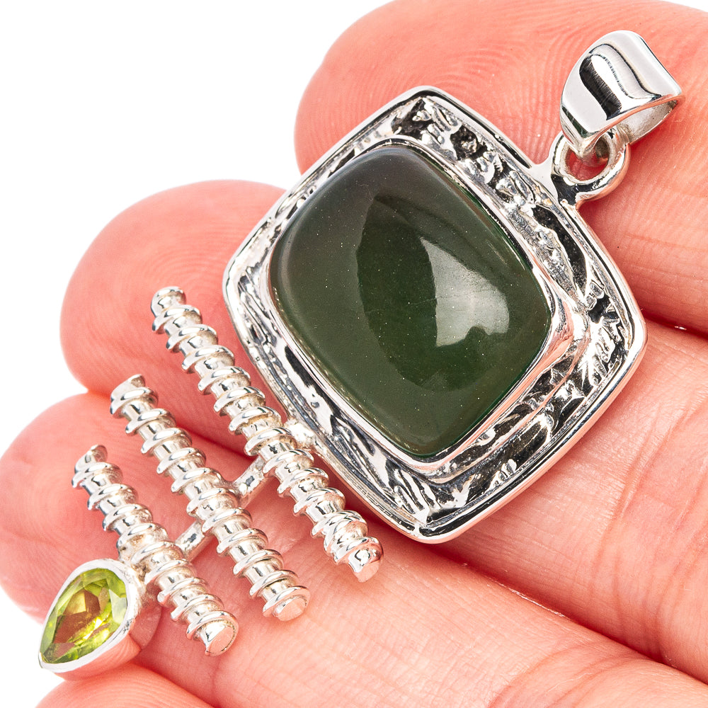 Premium Nephrite Jade, Peridot Pendant 1 3/4" (925 Sterling Silver) P44997