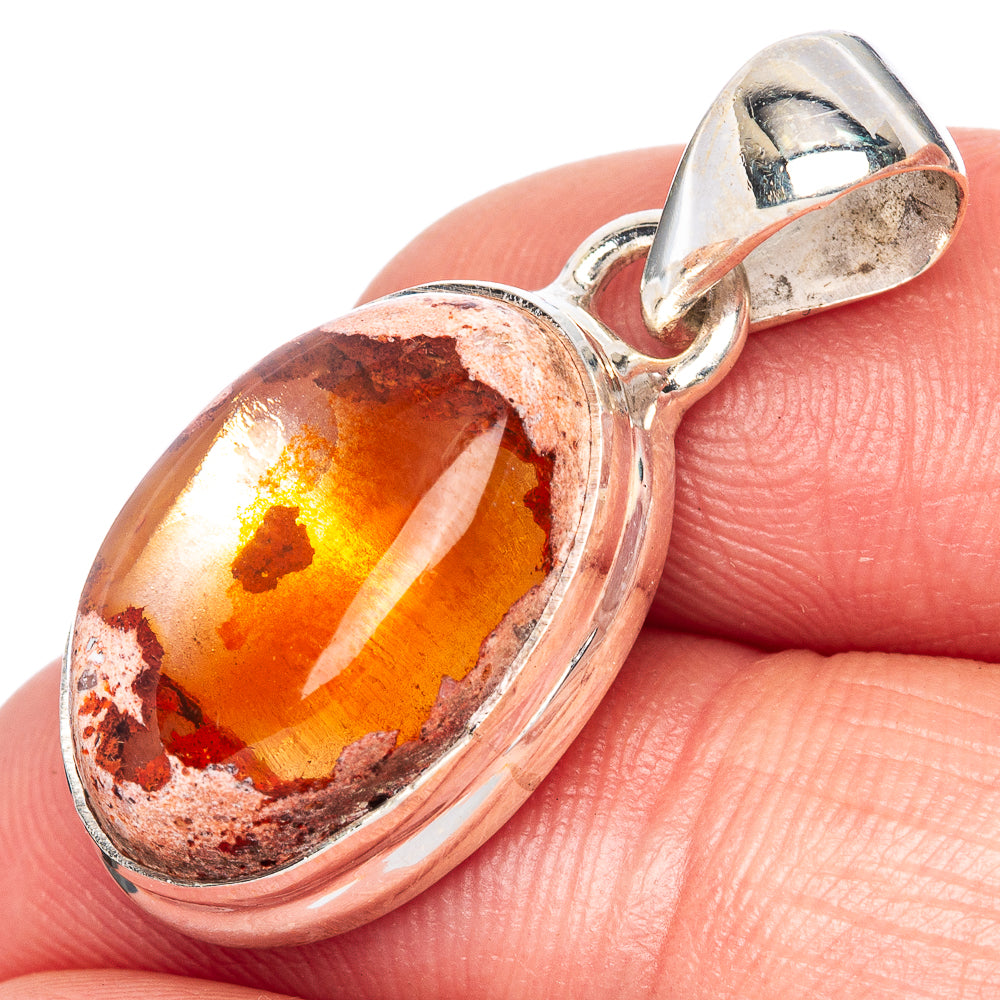 Rare Mexican Fire Opal Pendant 1 1/4" (925 Sterling Silver) P41714
