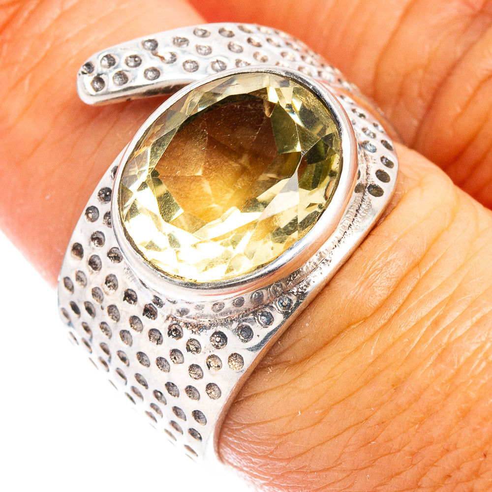 (Classic Series) Lemon Quartz Ring Size 6 (.925 Sterling Silver)