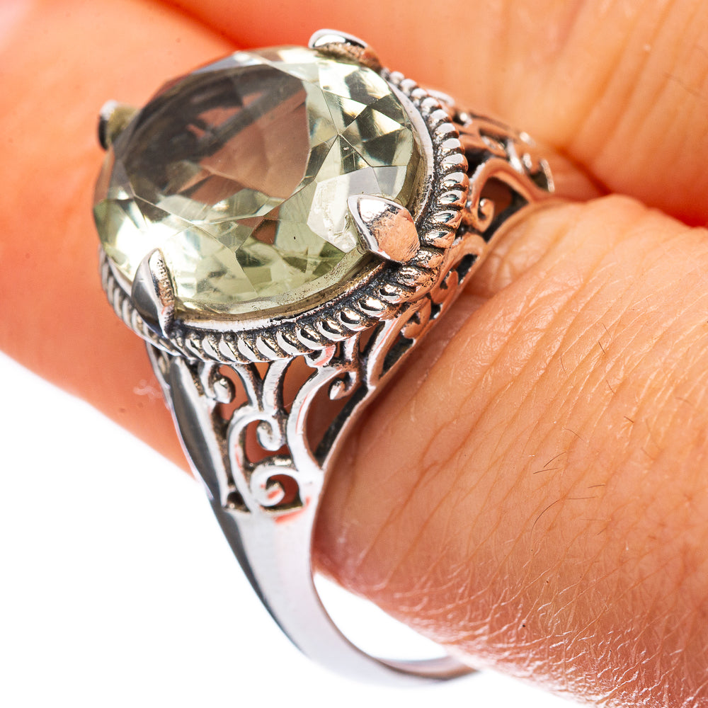 Faceted Green Amethyst Ring Size 9.5 (925 Sterling Silver) R3212