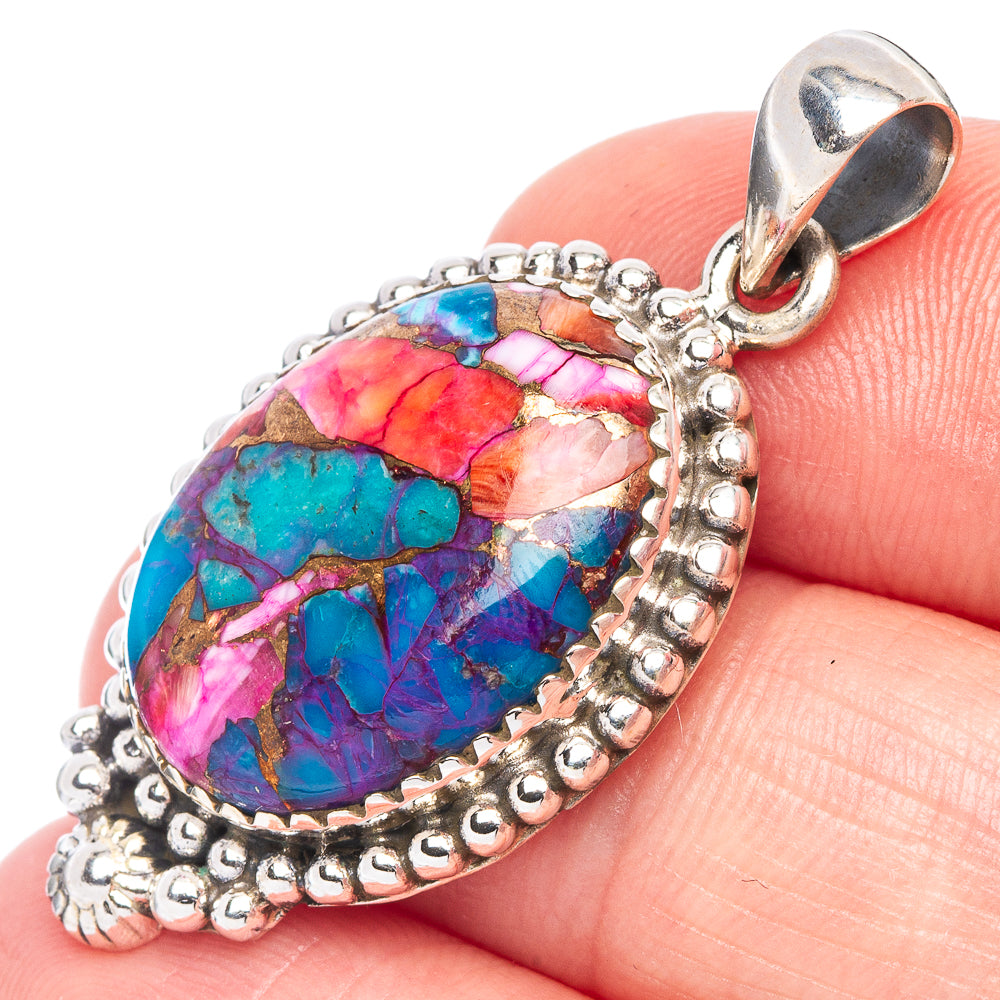 Kingman Pink Dahlia Turquoise Pendant 1 5/8" (925 Sterling Silver) P44542
