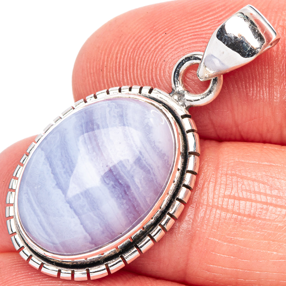 Blue Lace Agate Pendant 1 3/8" (925 Sterling Silver) P42429