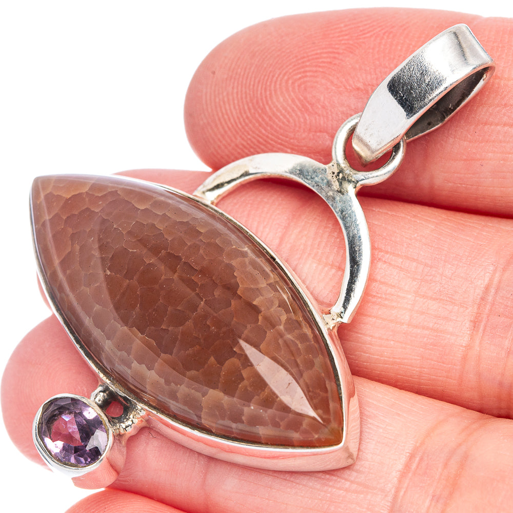 Fire Crab Agate, Amethyst Pendant 1 7/8" (925 Sterling Silver) P40073