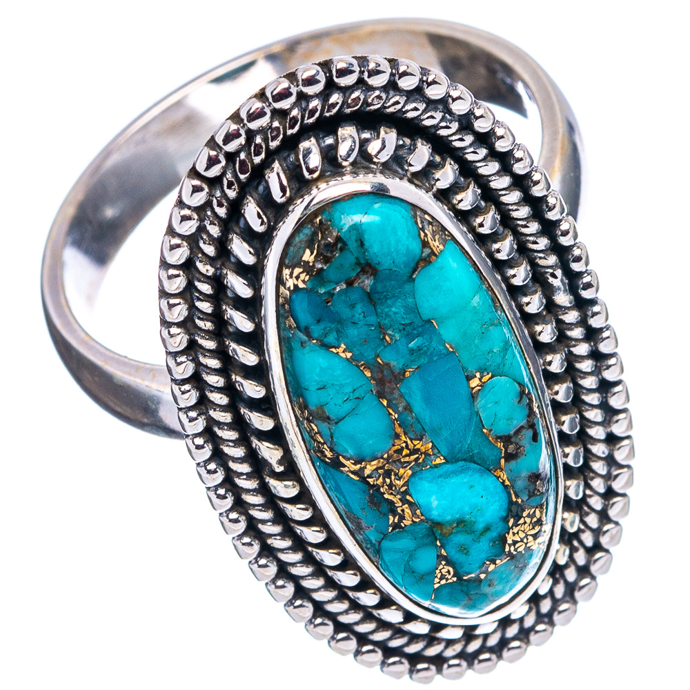 Blue Copper Turquoise Ring Size 7.25 (.925 Sterling Silver)