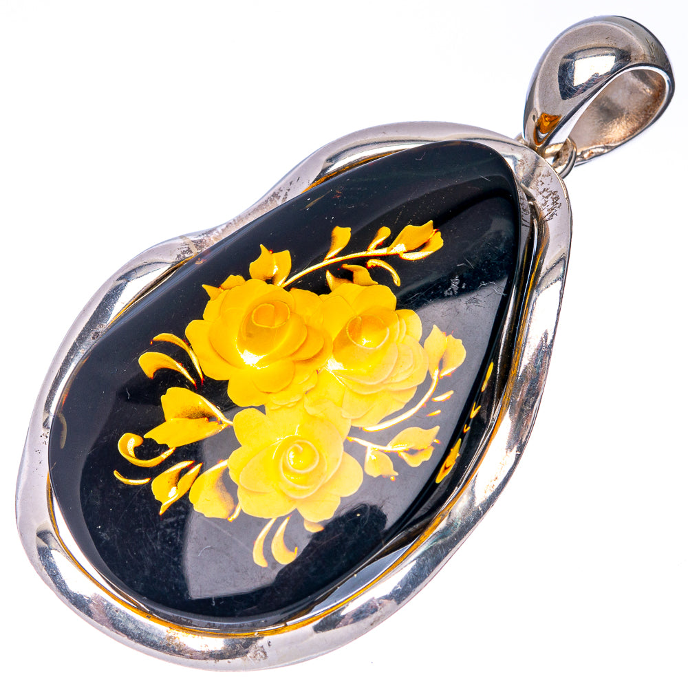 Anasilvercos Baltic Amber Cameo Pendant 2 1/8" (925 Sterlnig Silver)