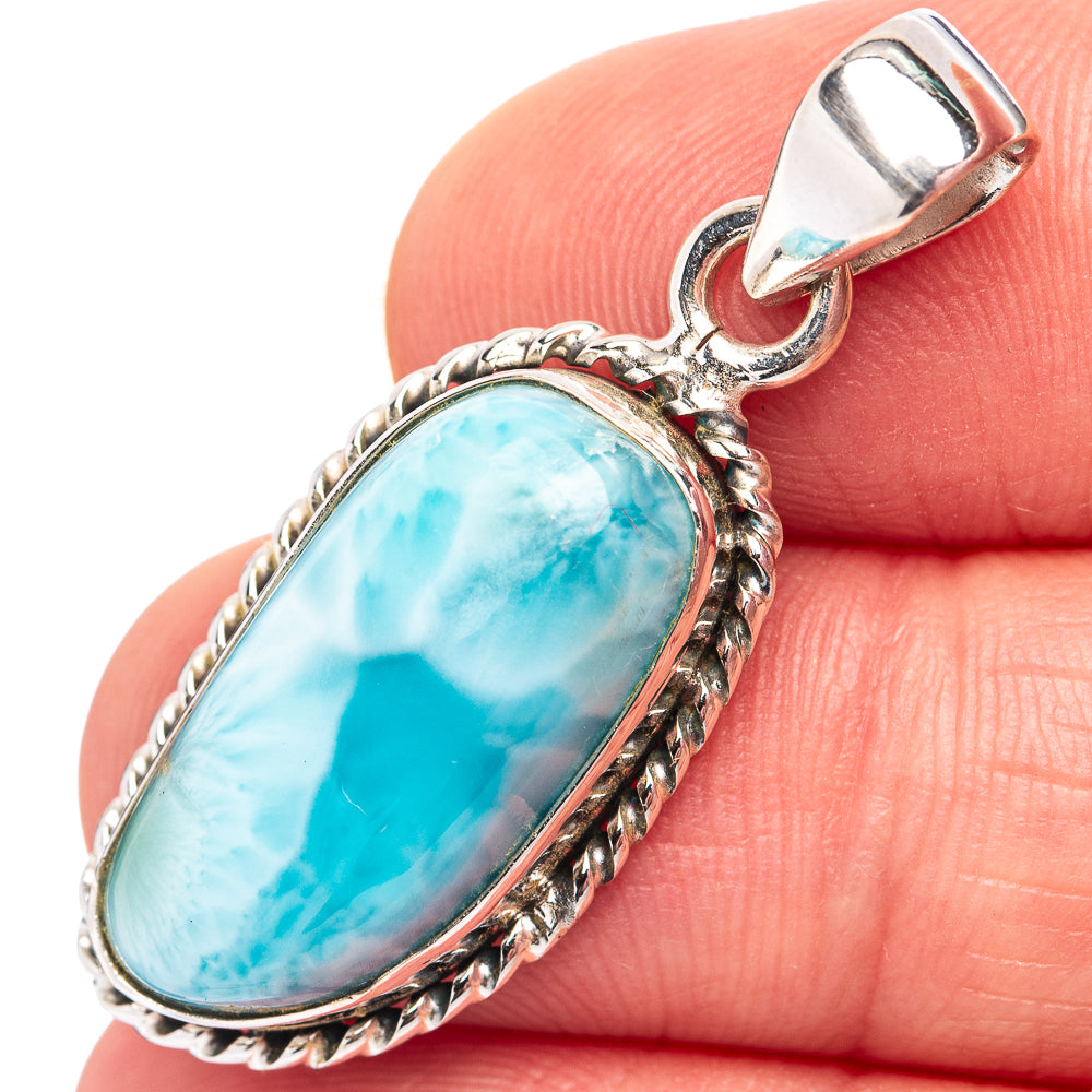 Rare Larimar Pendant 1 1/2" (.925 Sterling Silver)