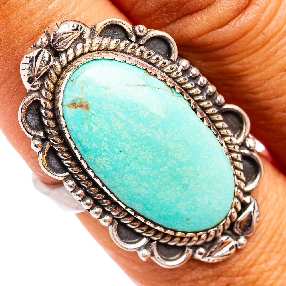 Exclusive Native Style Kingman Turquoise Ring Size 8 Adjustable (.925 Sterling Silver)