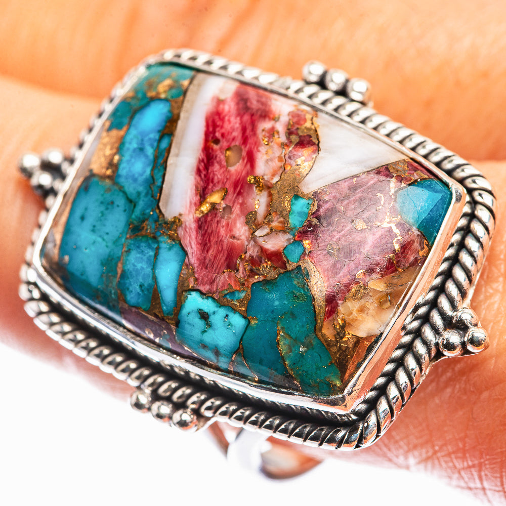 Huge Kingman Pink Dahlia Turquoise Ring Size 10.75 (925 Sterling Silver) R142353