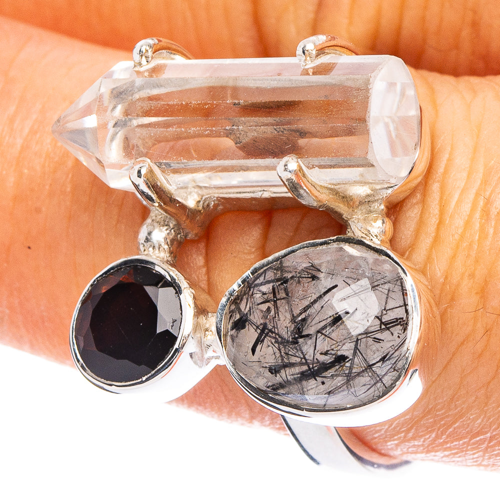 Tourmalinated Quartz, Quartz Point, Black Onyx 925 Sterling Silver Premium Ring Size 8.5 (925 Sterling Silver) R6584